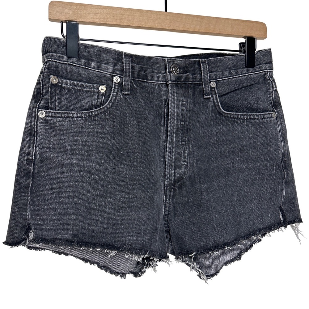 AGOLDE Denim Shorts Faded Black Raw Hem Size 26 Retail $148